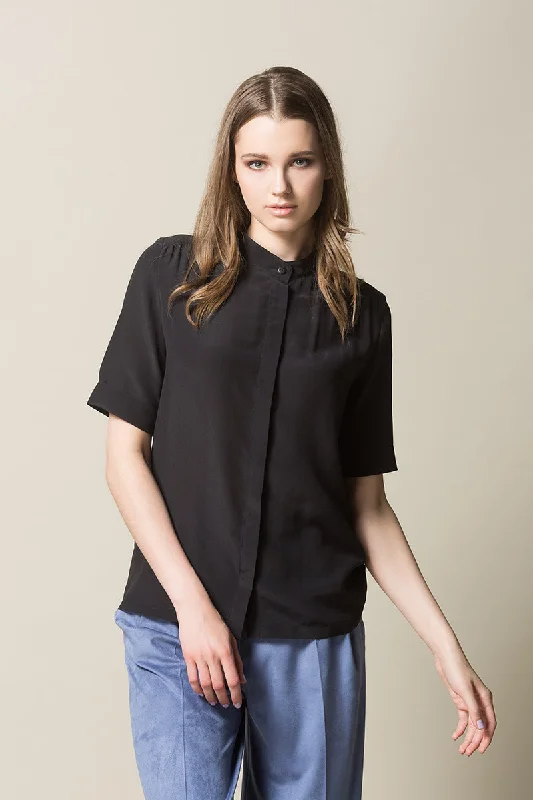 GAMMY Button Up Silk Shirt - Washed Black