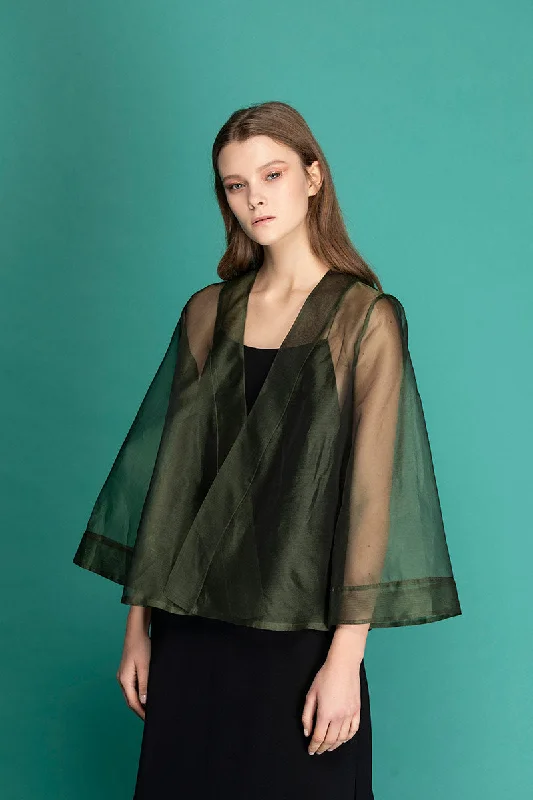 KIMBER Organza Silk Kimono Blouse - Green