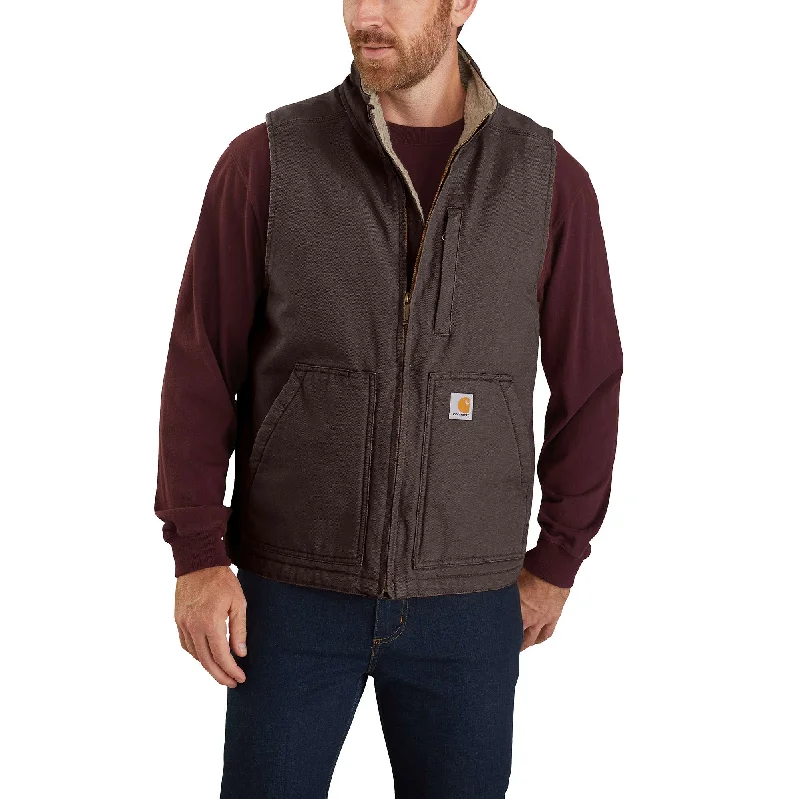 Loose Fit Washed Duck Sherpa-Lined Mock-Neck Vest