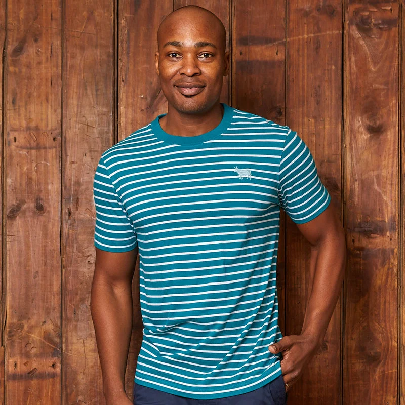 Summer Yarn Dye Stripe Crew Tee Teal