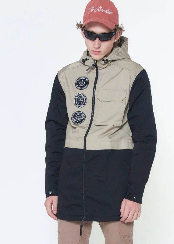 Konus Men's Hooded Jacket w/ Color Block x Patch in Khaki