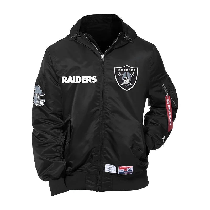 Las Vegas Raiders NFL x Alpha Industries Black Hooded Bomber Jacket