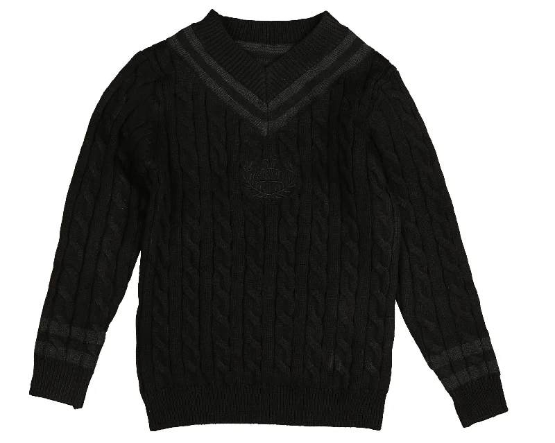 Belati Green Emblem Cable V-Neck Sweater