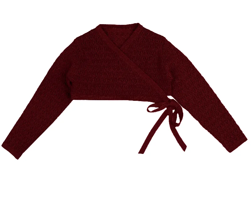 Belati Wine Wrap Knit Cropped Cardigan