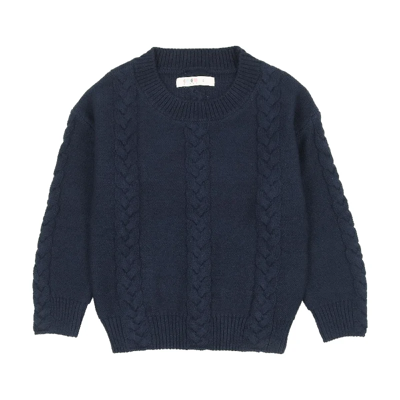 Coco Blanc Navy Cabled Crew Sweater