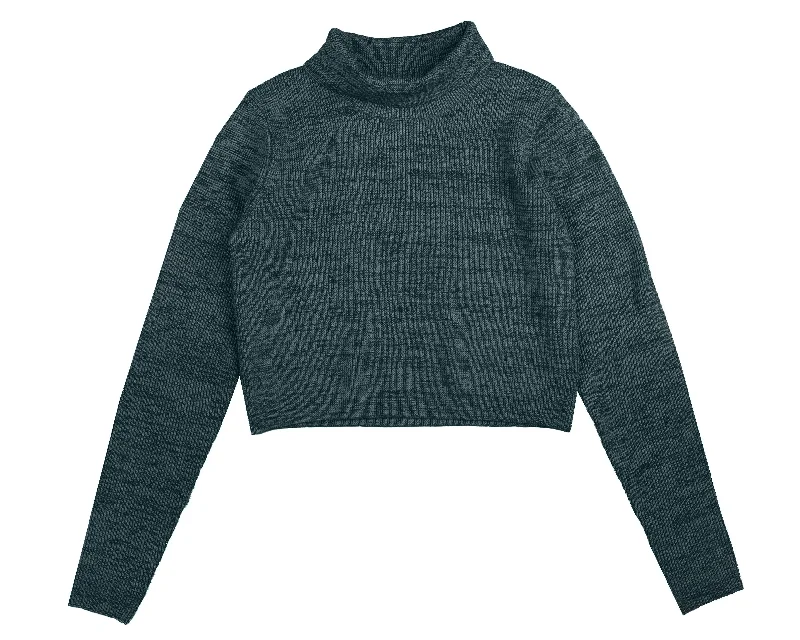 Hev Teal Crop Marled Knit Turtleneck