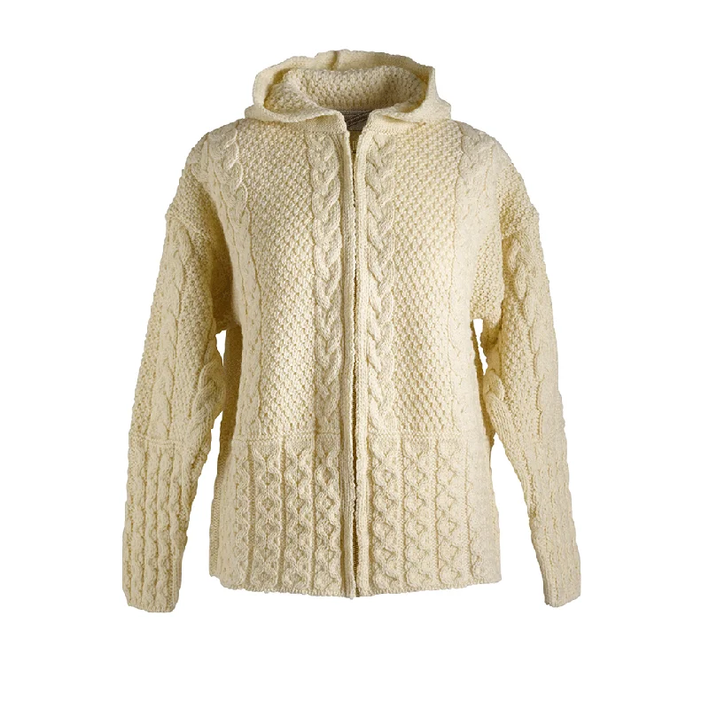 Hooded Zip Aran Cardigan Natural