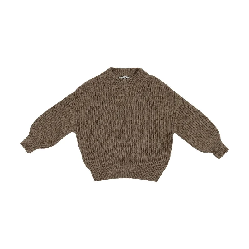 Kin And Kin Taupe Fisherman Ribbed Sweater