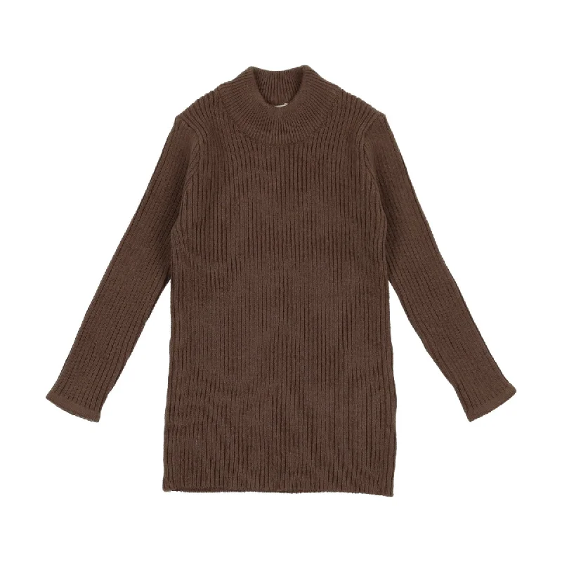 Lil Legs Brown Knit Mockneck