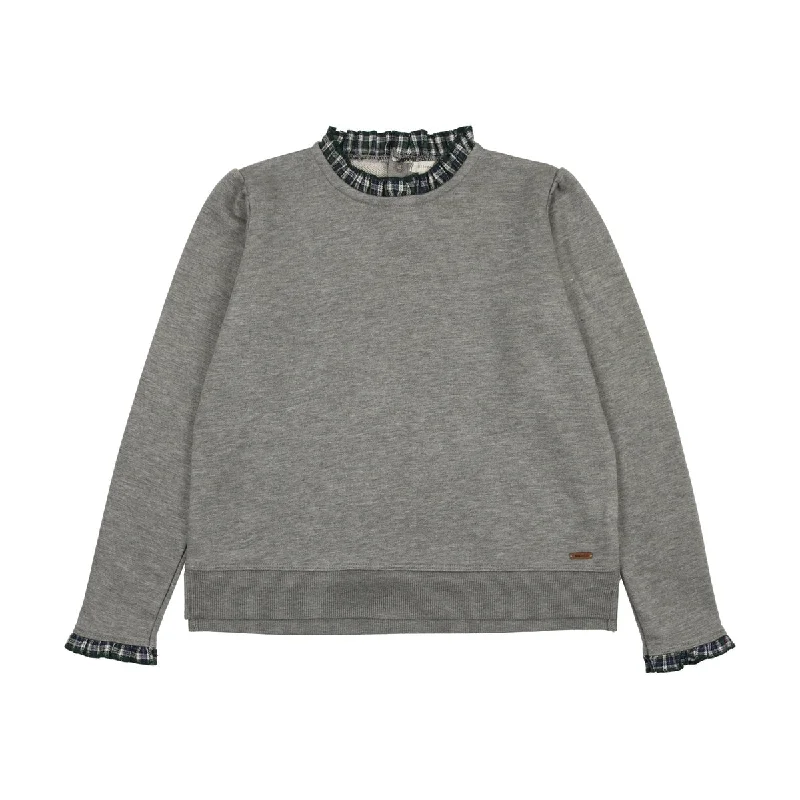 Lil Legs Light Grey Plaid Ruffle Collar Sweatshirt