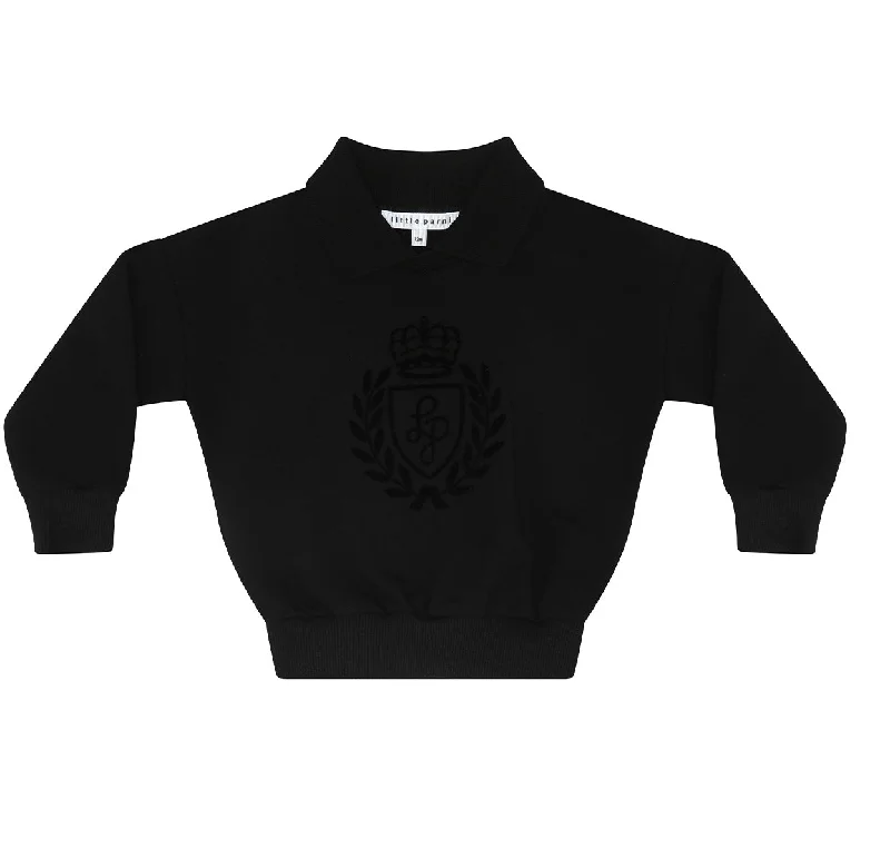 Little Parni Black Collar Sweatshirt with Logo Flocking