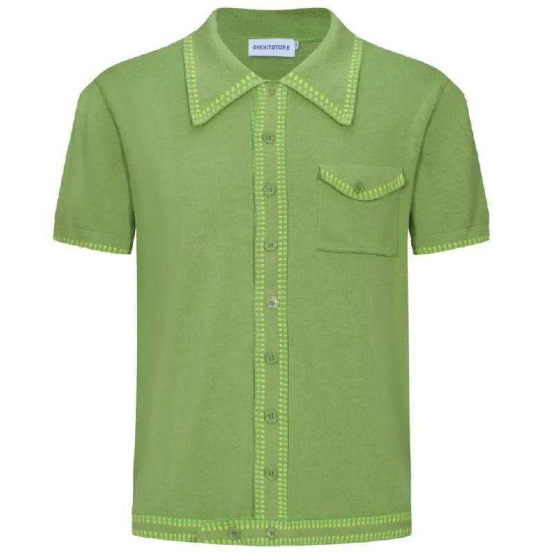 Men's Light Green Knit Polo With Crawdaddy Collar & Bottom