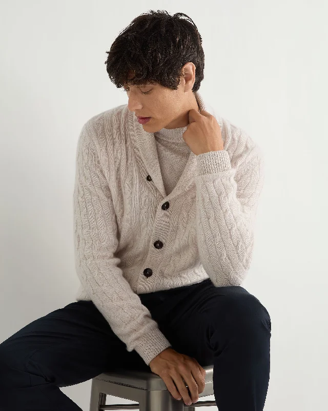 Men's Garrick Shawl Cable Cashmere Cardigan Frost White