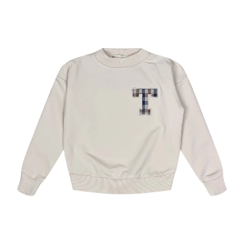 Teela Pearled Ivory Checkered Sweatshirt