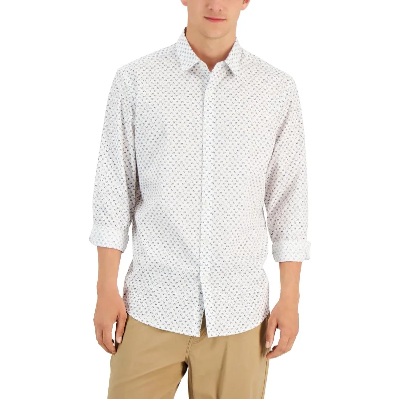 Alfani Mens Cotton Printed Button-Down Shirt