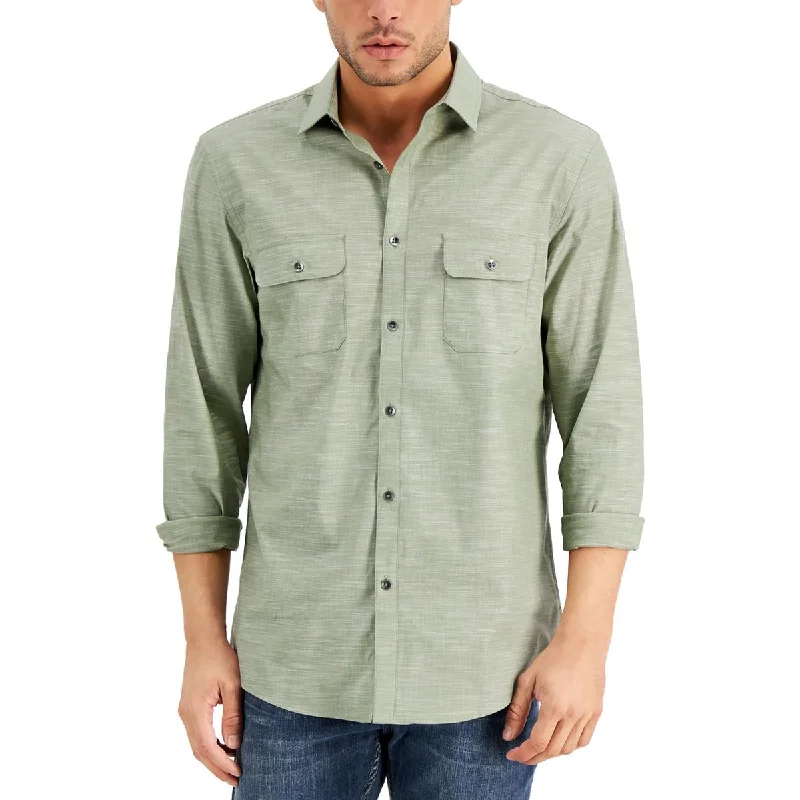 Alfani Mens Cotton Regular Fit Button-Down Shirt