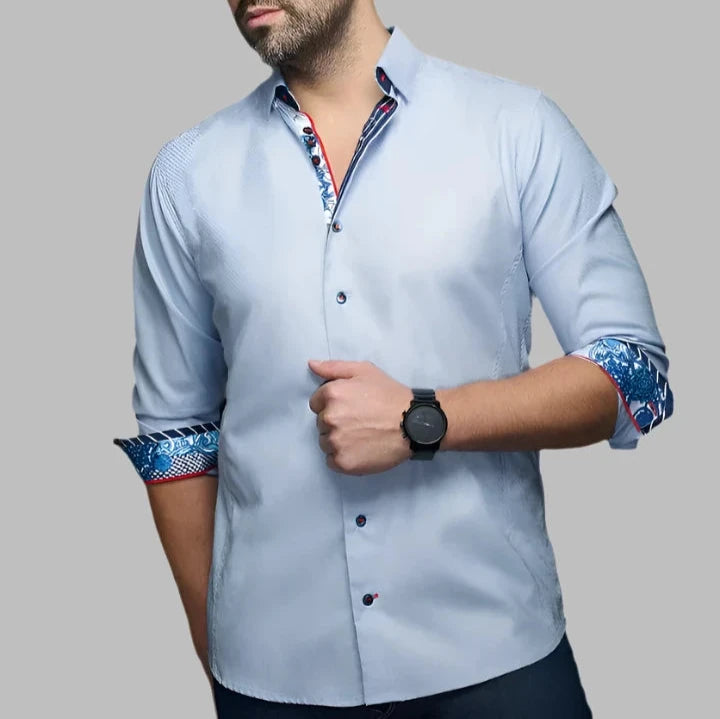 Au Noir "Adjani" Woven Long Sleeve Sport Shirt - Light Blue