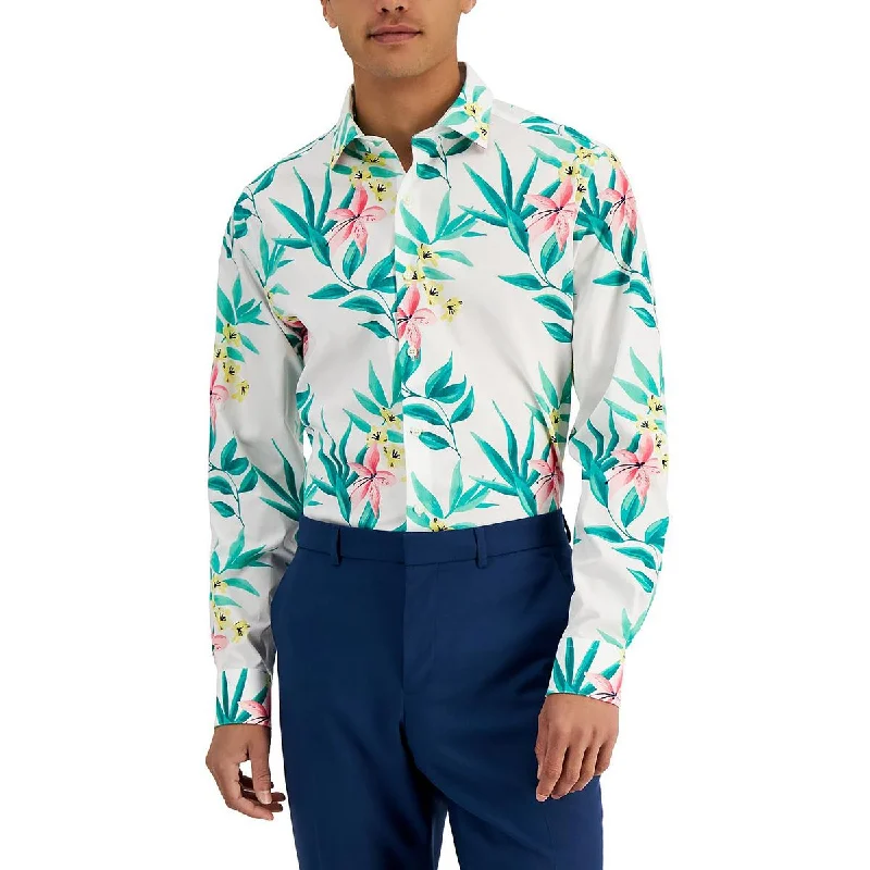 Bar III Mens Tropical Organic Cotton Slim Fit Button-Down Shirt