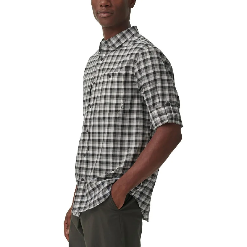 BASS OUTDOOR Mens Plaid Polyester Button-Down Shirt