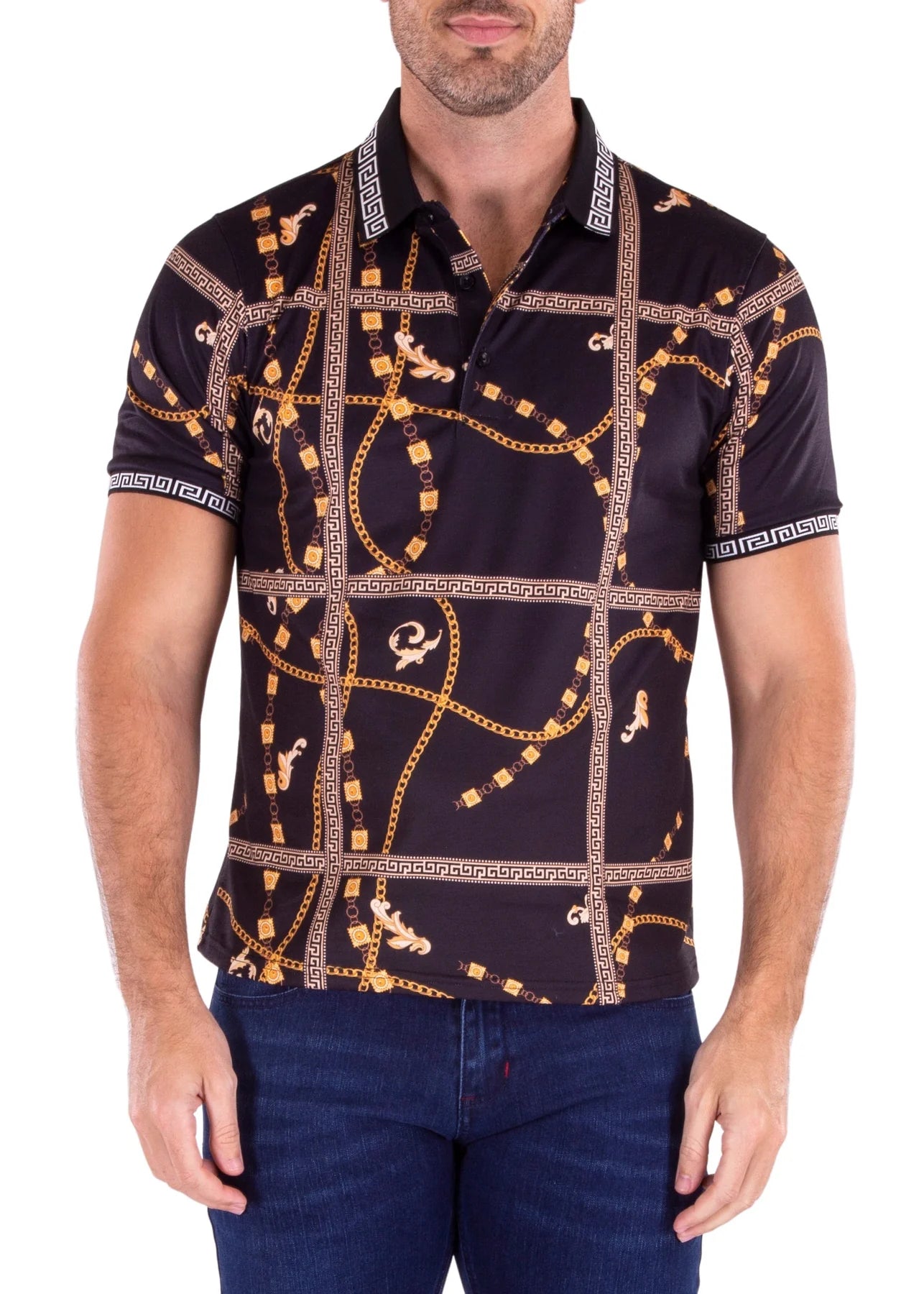 BeSpoke Collection  Fancy Polo  Print SHIRT S/S-Black