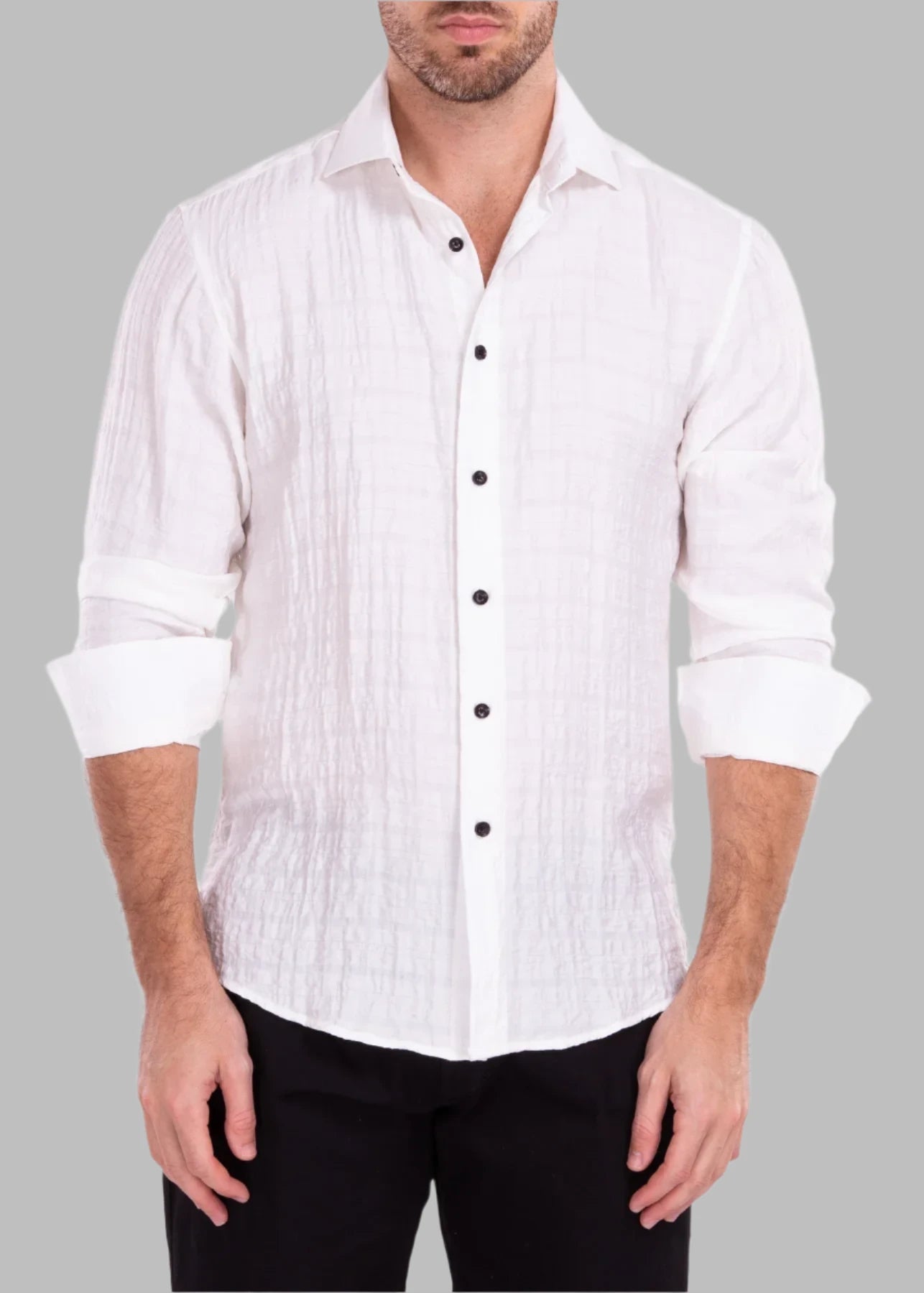 BeSpoke Fancy Wrinkle Look Long Sleeve Shirt - White