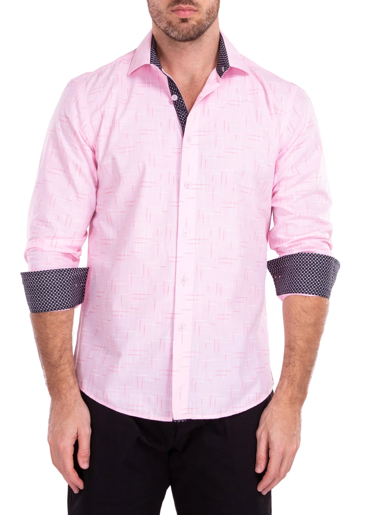 BeSpoke Mens 100^ Cotton Fancy Print Long Sleeve-Pink