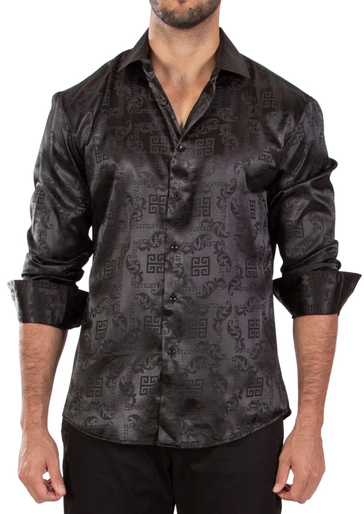 BeSpoke Mens Fancy Silk Feel Long Sleeve-Black