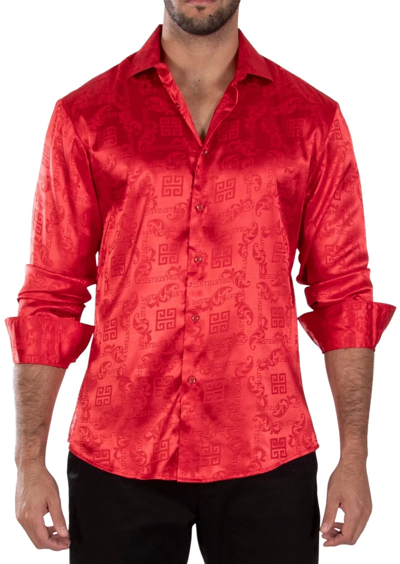 BeSpoke Mens Fancy Silk Feel Long Sleeve-Red