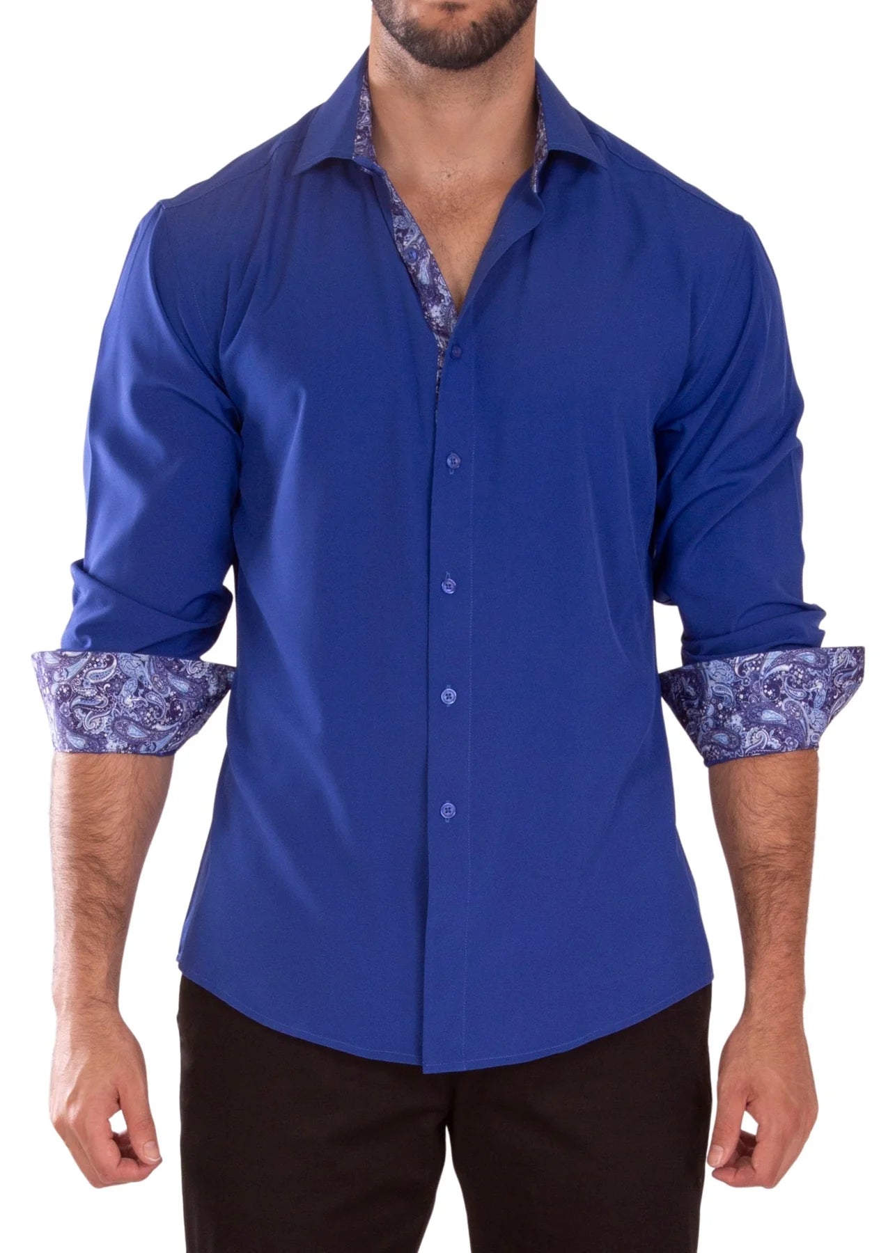 BeSpoke Mens Fancy Stretch Fabric Long Sleeve - Royal Blue