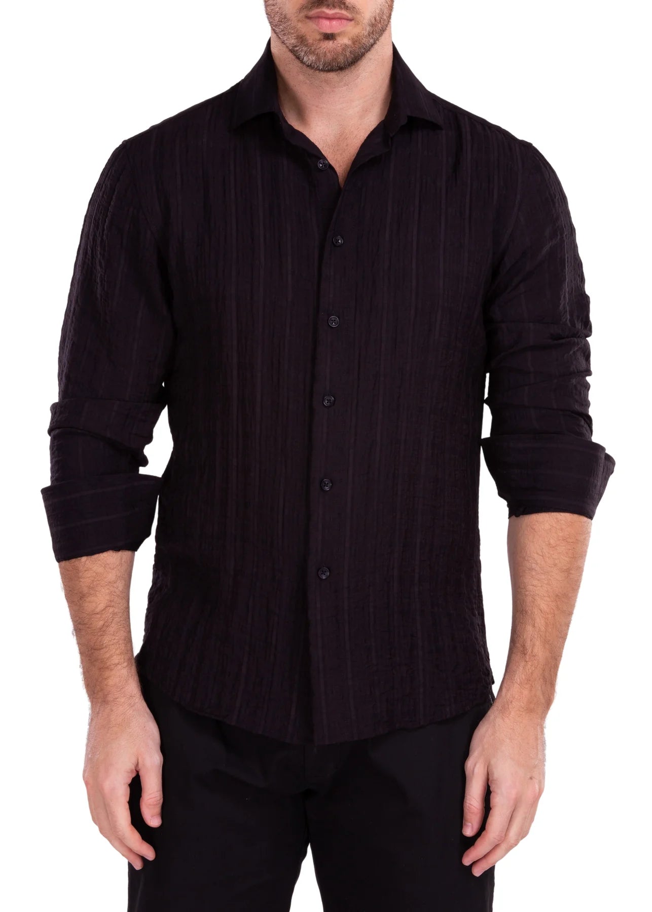 BeSpoke Mens Fancy Wrinkle Look Long Sleeve - Black