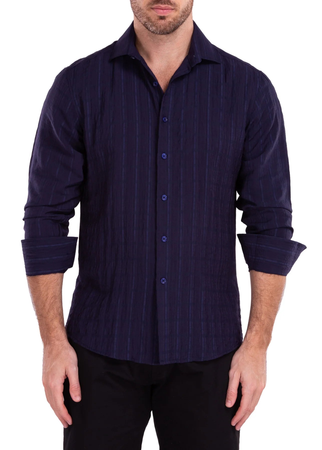 BeSpoke Mens Fancy Wrinkle Look Long Sleeve-Navy