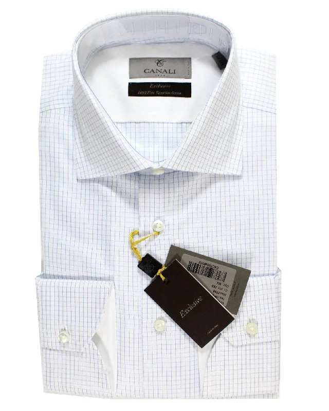 Canali Dress Shirt White Blue Graph Check Exclusive Collection - Modern Fit 39 - 15 1/2 SALE