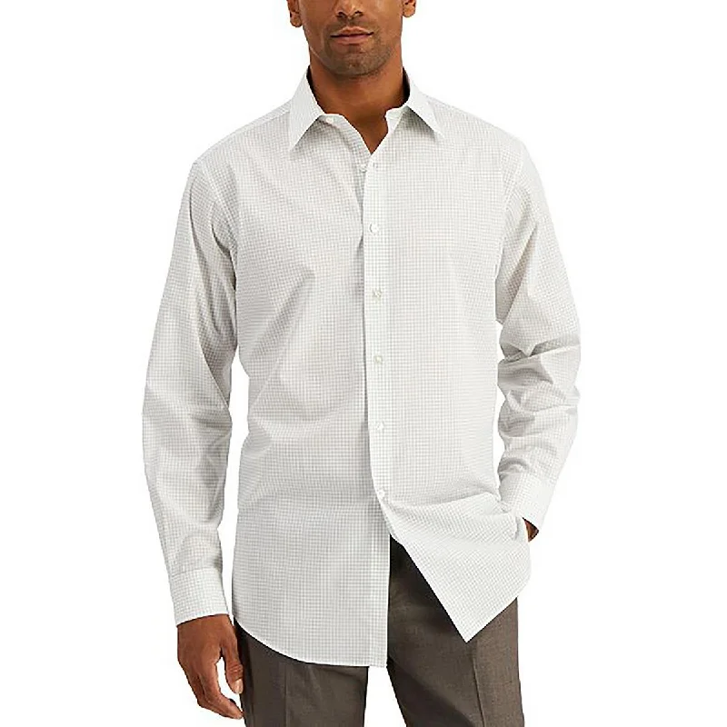 Club Room Mens Check Print Cotton Dress Shirt