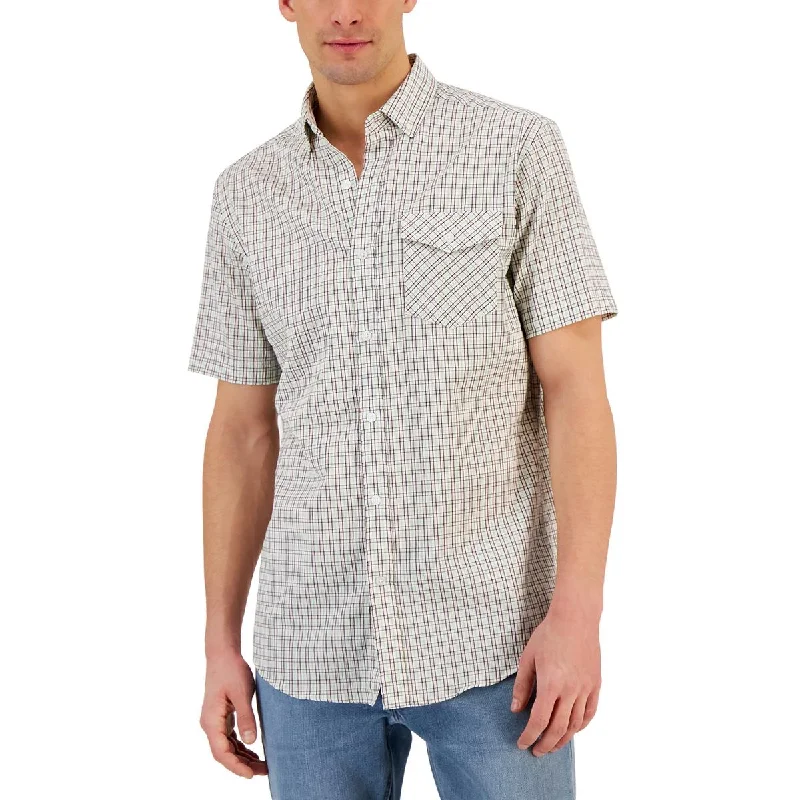 Club Room Mens Flamingo Plaid Woven Button-Down Shirt