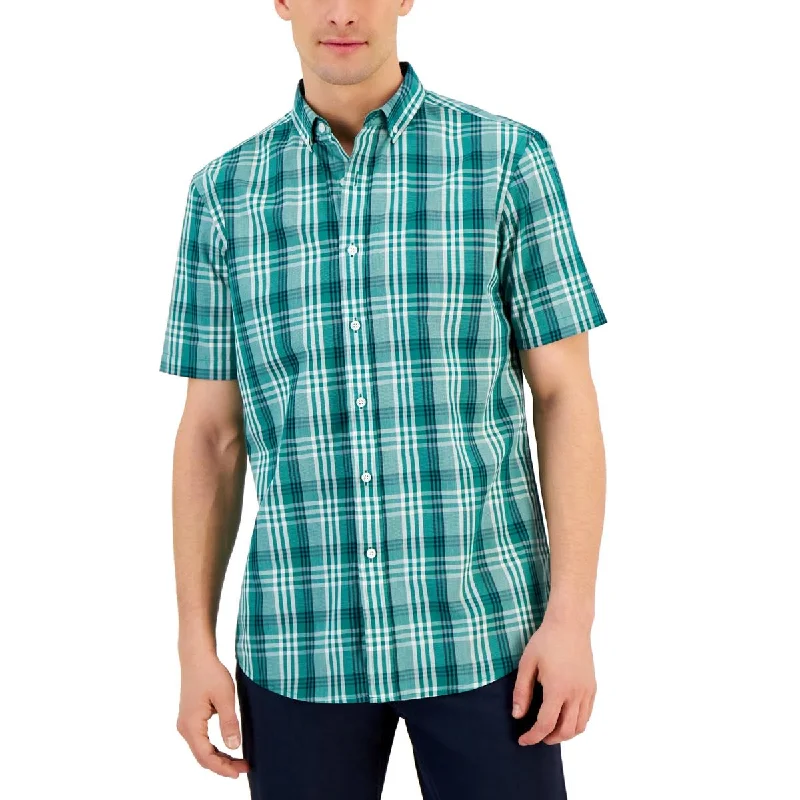 Club Room Mens Short Sleeve Collared Button-Down Shirt