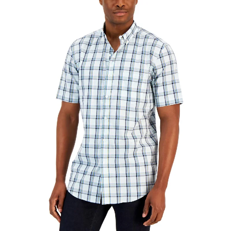 Club Room Mens Zac Plaid Short Sleeve Button-Down Shirt