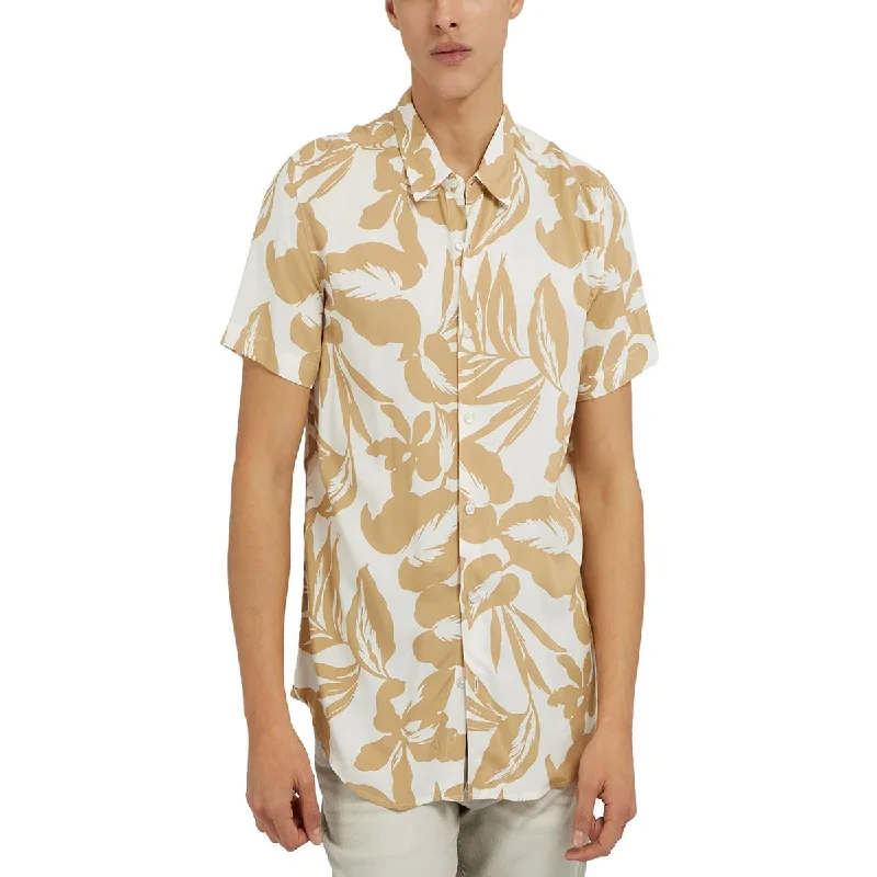 Guess Mens Collared Printed Button-Down Shirt