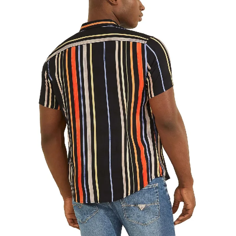 Guess Mens Striped Collared Button-Down Shirt