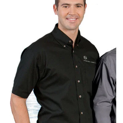 Harriton Mens Short-Sleeve Twill Shirt With Stain-Release