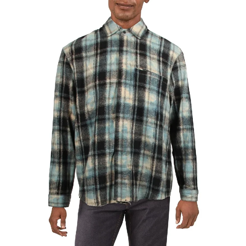 Hudson Mens Plaid Distressed Button-Down Shirt