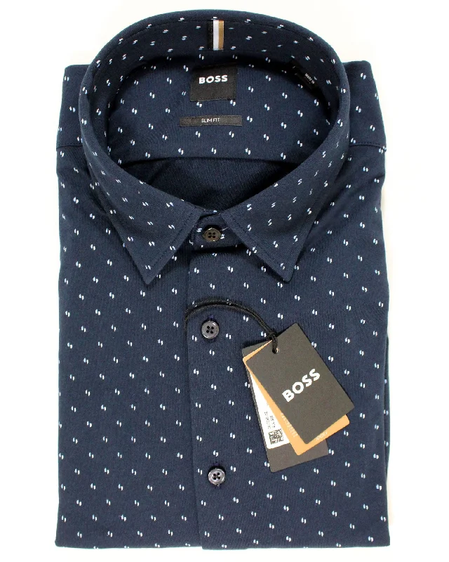 Hugo Boss Shirt Midnight Blue Pattern Slim Fit L