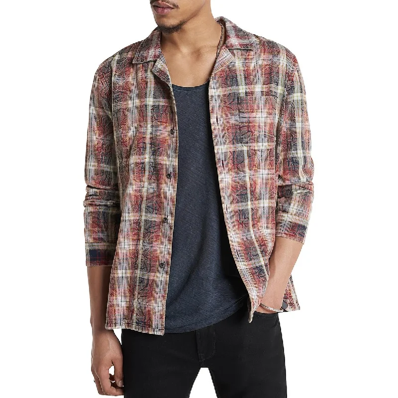 John Varvatos Mens Cotton Plaid Button-Down Shirt