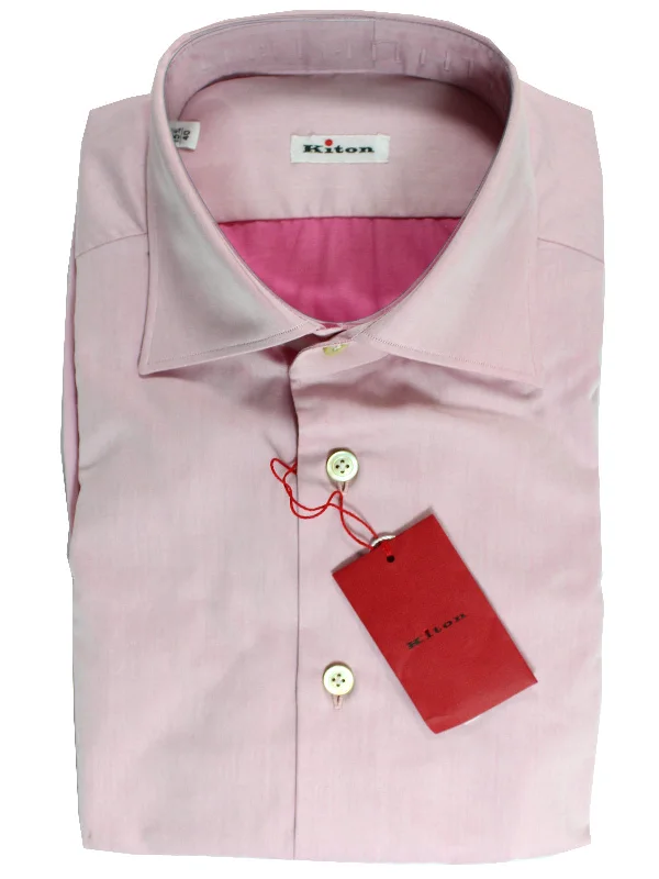 Kiton Shirt Pink Solid Spread Collar 38 - 15 SALE