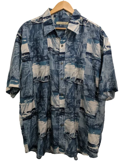 [L] Sailboat Print Silk Button-Down Shirt