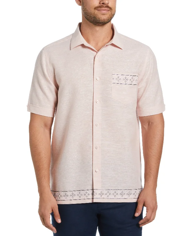 Linen Blend Embroidered Border Shirt