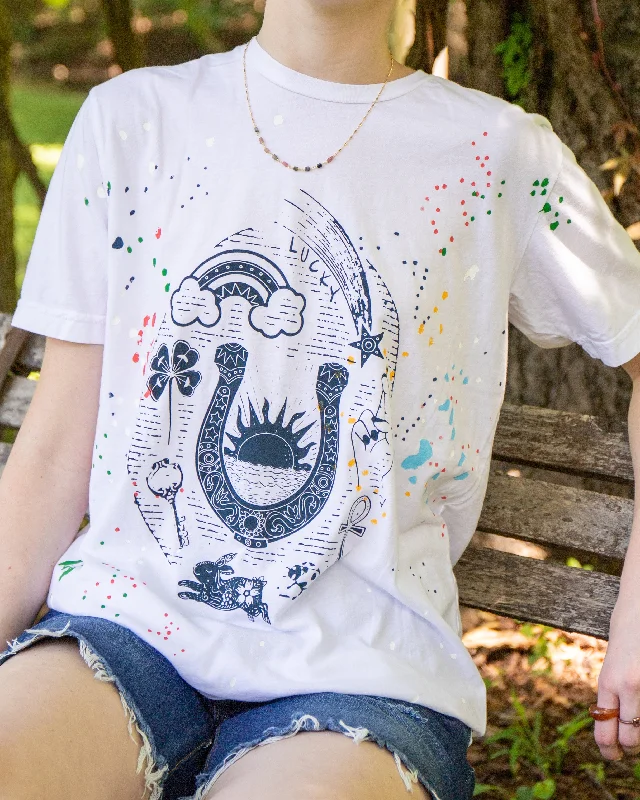 LUCKY - White Unisex Splatter Tee