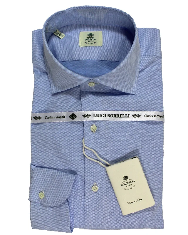 Luigi Borrelli Dress Shirt Blue Pattern 42 - 16 1/2