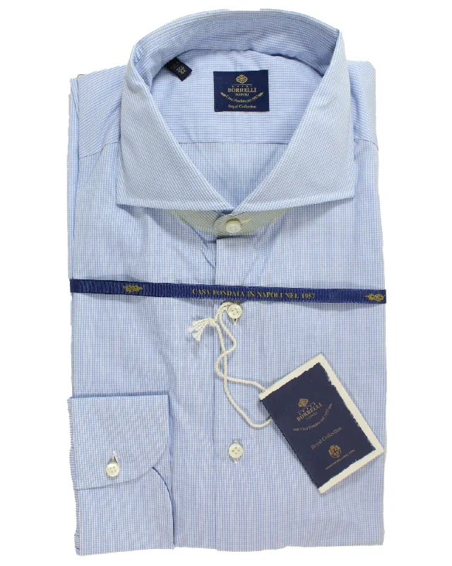 Luigi Borrelli Dress Shirt White Blue 44 - 17 1/2 Royal Collection