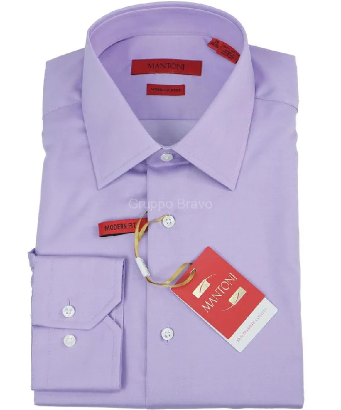 Mantoni Modern Fit Wrinkle Free 100%Cotton Lavender Dress Shirt