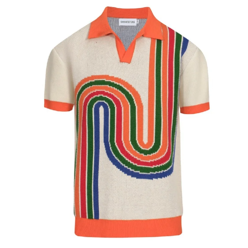 Men's art graphic V-neck knitted polo shirt